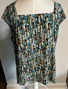 KASPER Women Thin Stretch Turquois Black Tank Top square neck Plus size 1X - Picture 1 of 4