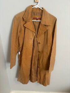 Vintage Jennifer J Tan Leather Long Coat Jacket Size S