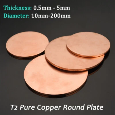 Discos redondos de cobre puro T2 placa redonda sólida chapa metálica 0,5 mm - 5 mm de espesor Foto 1 de 4