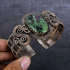 Ruby Zosite Gemstone Handmade Copper Wire Wrap Cuff Bangle Adjustable q591 - Picture 1 of 5