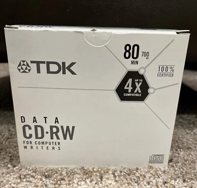 TDK DATA CD-RW Blank Recordable Discs 10 PACK 4X 700MB 80 Min Open Box-complete - Image 1 of 2