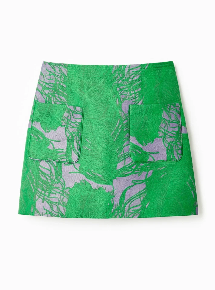 H&M X IRIS APFEL GREEN PURPLE JACQUARD WEAVE MINI SKIRT UK 18 EU 46 US 14 L BNWT - Image 1 of 4
