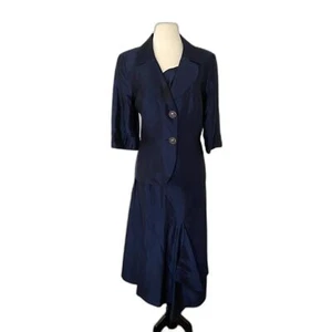 VTG Elizeh by Lily & Taylor Blue Shiny Two-Piece Skirt Set Elegant & Timeless 12 - Picture 1 of 12