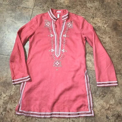 Old Navy Tunic Top Womens Size M  100% Linen Embroidered Boho Hippie Red - Image 1 of 4