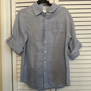 Janie and Jack Boys BLUE Size 8 Linen Cotton Button Up Dress Shirt - Picture 1 of 4