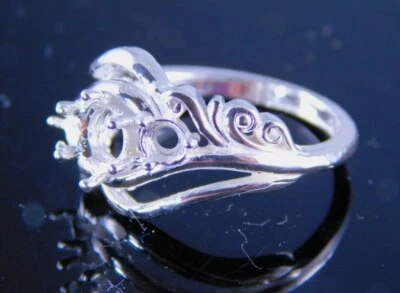 6224 STERLING SILVER RING SETTING, 3 STONE, 6 MM & 2-3.5 MM RD. STONE, SZ. 7 - Image 1 of 3