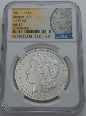 1879 CC Morgan Silver Dollar NGC MS70 First Day Morgan Label 2023 Fiji Mint .999 - Image 1 of 3