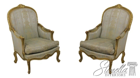 F59948EC: Pair French Louis XV Gold Gilt Carved Parlor Chairs Cover