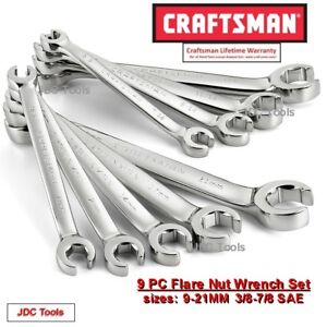 Craftsman Full Polish 9 pc Std Metric Line Flare Nut Wrench Set (3/8-7/8, 9-21)