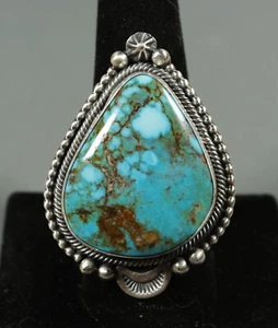 Navajo Ring Water Web Turquoise  Size 9 Signed D. Benally - Picture 1 of 9