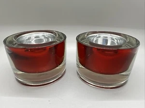 Juego de 2 soportes de luz de té votivos Colonial Candle Co. vidrio metálico rojo pesado - Imagen 1 de 10