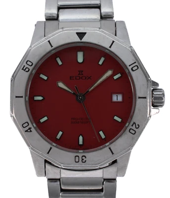 Edox Men's 40mm Pro-Delfin Rare Red Dial Stainless Steel Watch Reference 70071! - Image 1 of 4