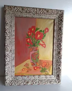 Ein katalanisches Gemälde aus Spanien mit dem Titel Granatapfelblume, Öl auf Leinwand, signiert - Bild 1 von 12