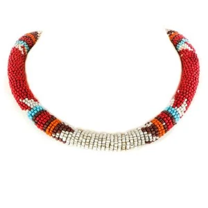 Collar Estilo Étnico Beige Rojo Marrón Hecho a Mano Semilla Cuentas - Imagen 1 de 2