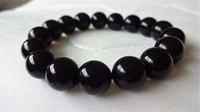 Pulsera de cuentas de ónix negro para hombre mujer elástica 12 mm - 7" 7,5" 8" u 8,5" pulgadas Foto 1 de 4