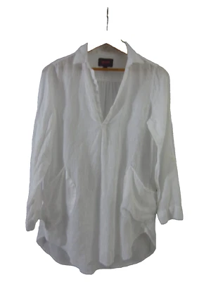 Camisa para mujer For Cynthia M blanca LS lino ropa de playa túnica campesina relajada Foto 1 de 4