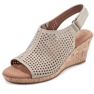 Rockport Womens 7.5 M Tan Peep Toe Wedge Sandal NIB YH9 - Picture 1 of 5