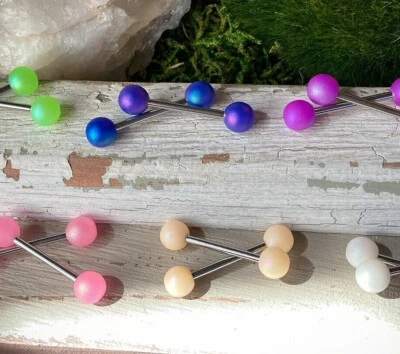 PAIR Matte Pearlish Color Surgical Steel Barbell Tongue or Nipple Rings 14G 5/8" - Image 1 of 3