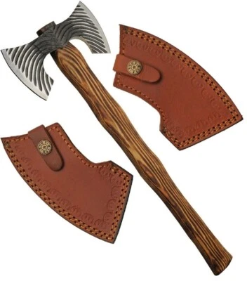 Топор Rite Edge 9,5 дюйма из нержавеющей стали с желобками с двойной головкой ручка из обожженного пепла дерева - Изображение 1 из 4