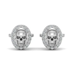 Skull Cufflinks Sterling Silver Skull Accessories Halloween Simulated Diamond - Picture 1 of 22