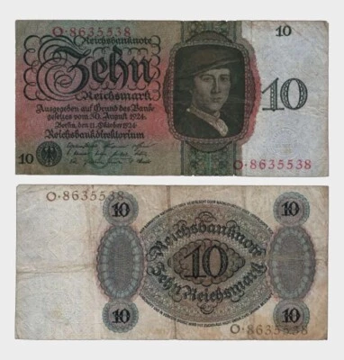 Germany - 1924 - 10 Reichsmark - "VG+"  #CO4481 - Image 1 of 4