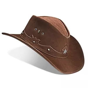 Cowboy Hat Brown Leather Western Cowhide Mens Womens Cowgirl Texan Trailblazer - Picture 1 of 42