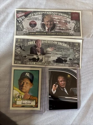 Navidad 🎁 Fan Gop DONALD TRUMP Artículos 2 Mickey Mantle Novato En Limusina + Millones $$$ Foto 1 de 2