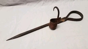 Antique Hand Forged Wrought-Iron Miners Candle Holder/ Hook Sticking Tommy 1800s - Picture 1 of 16