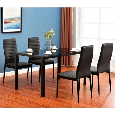 Modern 5 Pieces Dining Table Set Glass Top Dining Table Chair Set for 4 Person - Image 1 of 4