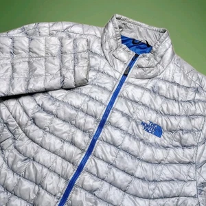 The North Face Thermoball Insulated Jacket Mens Large Silver Blue Full Zip - Picture 1 of 10