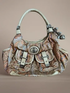 Y2K Kathy Van Zeeland Vintage weicher Stoff Leder Schultertasche Handtasche Anhänger Boho - Bild 1 von 18