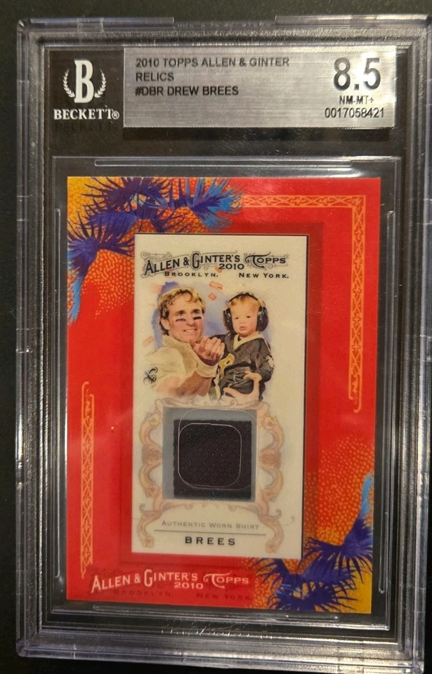Drew Brees 2010 Allen & Ginter Relic. BGS 8.5 Authentic Game Mini Patch Saints - Image 1 of 2