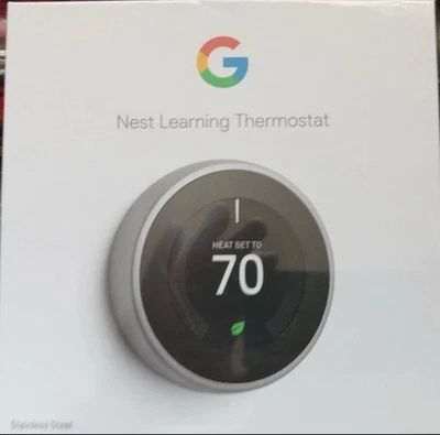 Google Nest 3rd Gen. Learning Thermostat T3007ES Stainless Stainless Steel. New - Image 1 of 4
