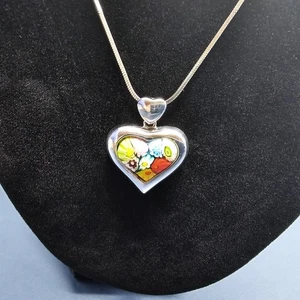 Alan K. Sterlingsilber Millefiori Murano Glas Herz Anhänger + 18" Halskette 10g - Bild 1 von 23