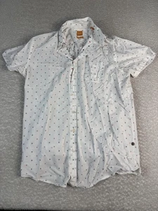 BOSS Hugo Boss Shirt Mens 2XL White Slim Fit Short Sleeve Pattern Cotton - Picture 1 of 8