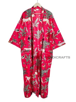 Indio Rojo Selva Animal Estampado Playa Cubierta Ropa de Dormir Vestido Lencería Kimono Bata Foto 1 de 4