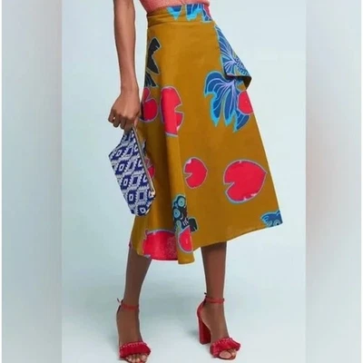 Falda Anthropologie Eva Franco Goldfish Lily Pad Longitud Midi Talla 6 Foto 1 de 4