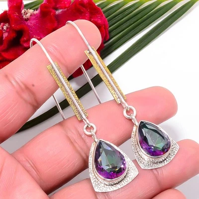 Brinco Rainbow Mystic Fire Topázio 925 Prata Esterlina Dois Tons 2,73" Sku15 - Imagem 1 de 4