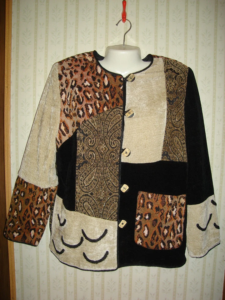 Talla S INDIGO MOON CHAQUETA DE RETAZOS ARTÍSTICA ÚNICA TOPPER EN MUY BUENA CONDICIÓN/COMO NUEVA Foto 1 de 1