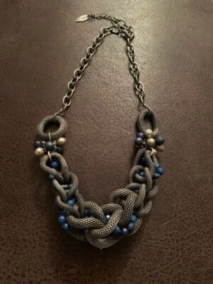 Collar llamativo Coldwater Creek azul y tono peltre usado en excelente estado Foto 1 de 4