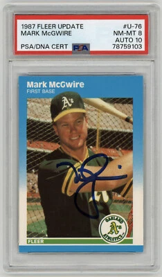 1987 A's Mark McGwire signed ROOKIE card Fleer Update #U-76 PSA 8 AUTO 10 RC - Image 1 of 2