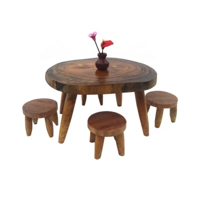 1:12 Dollhouse 5pc Set Dining Table Chair Set Accessory Mini Retro Solid Wood - Image 1 of 4