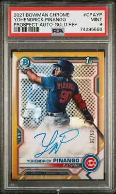 YOHENDRICK PINANGO 2021 BOWMAN CHROME GOLD REFRACTOR AUTO RC #05/50 PSA 9 - Image 1 of 2