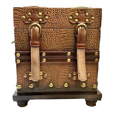 Decorative Treasure Chest Faux Leather & Wood Case with Side Handles 12x12x9