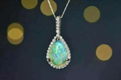 3Ct Pear Cut Fire Opal Halo Women's Pendant 18" Free Chain 14K White Gold Finish - Изображение 1 из 3