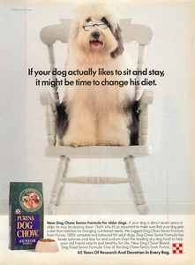 Magazine Print Ad PURINA 1993 Dog Chow Senior Formula Dog in Reading Glasses - Bild 1 von 1
