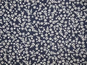 Reproduction Calico Navy Blue White Floral Cotton Sewing Quilt Apparel Fabric - Picture 1 of 8