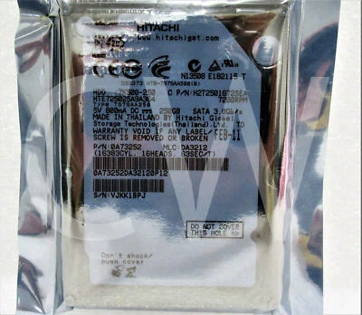 HTE725025A9A364 Hitachi 250GB 7200RPM 3Gbps 2.5" SATA LAPTOP Hard Drive - Image 1 of 2