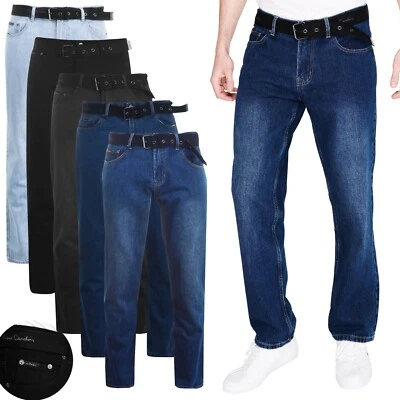 Mens Pierre Cardin Denim Jeans Straight Fit Belted Trousers Long Regular Pants - Image 1 of 4