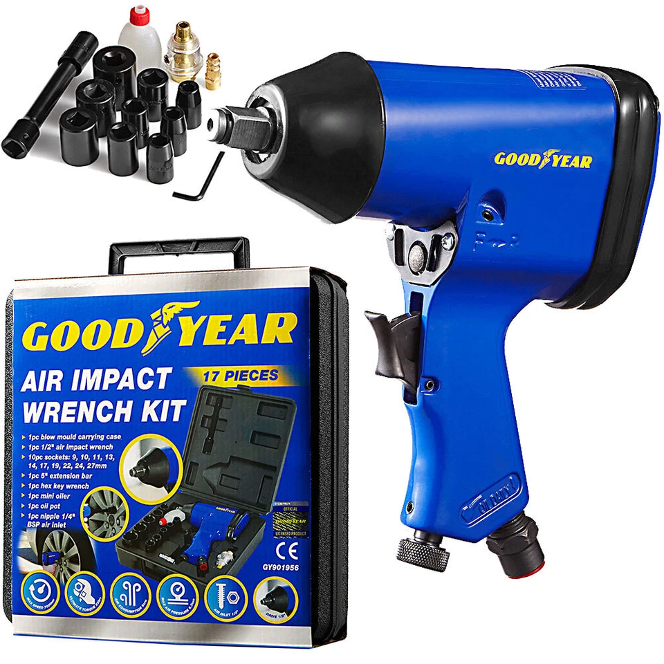 Goodyear 17pc Professional Air Impact Wrench Gun Kit 1/2" Drive + Sockets + Case - Image 1 of 4